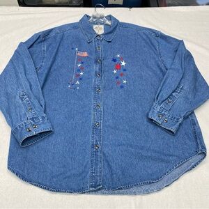 Vintage American Original Patriotic Denim XXL Long Sleeve Button Up Blouse USA